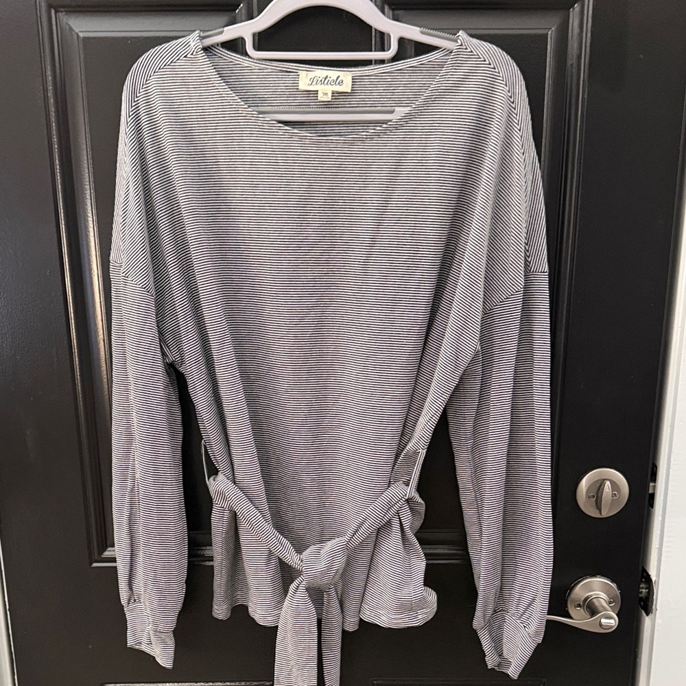 Listicle Monochrome Striped Long Sleeve Top with tie front.
